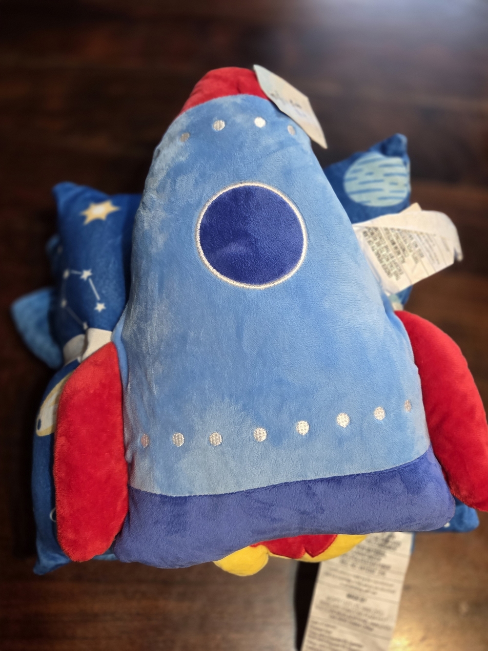 Comfort Bay Plush Rocket Kids 3 Pc Travel Set Blue & Red Space Accents